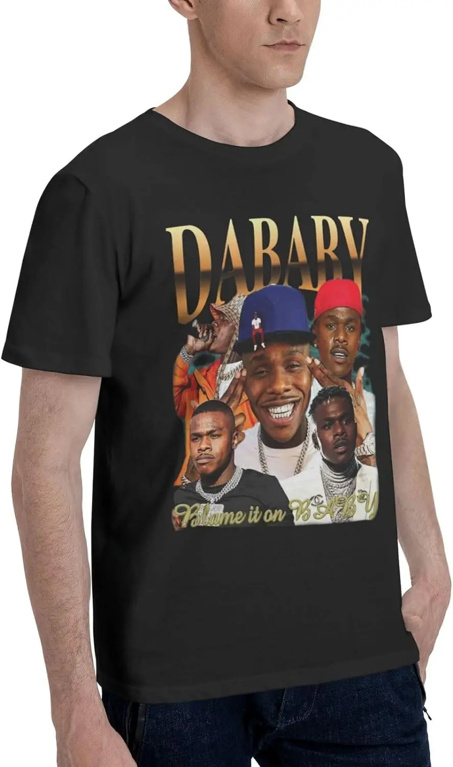 Men's Shirt T-Shirt Rapper Graphic Printed Shirt Tee Cotton Top Black