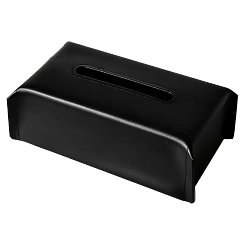 A98E-Tissue Box Leather Napkin Case Luxury Paper Cover Living Room Tissue Paper Holder Desktop Home Tabletop Decoration Black