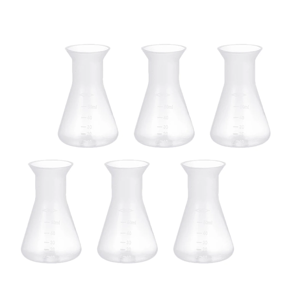 

6pcs Plastic Beaker Graduated Science Flask Transparent PP Measuring Lab Supplies for School Chemistry Experiments Leak Proof