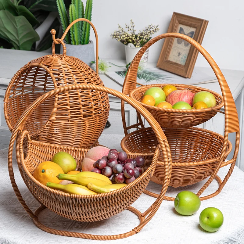 

Cradle Creative fruit basket Storage dry fruit tray Rattan like woven basket Home snack tray Candy double-layer Dim sum tray