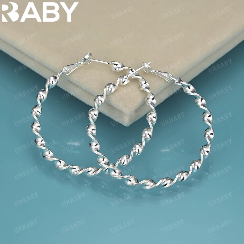 

URBABY 925 Sterling Silver 50mm Hoop Earring Rotation Intersection Round Fashion Design Beautiful Quality Women Jewelry