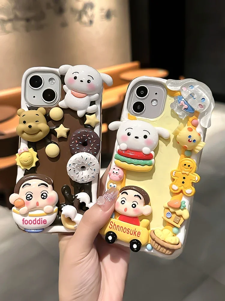 Cream glue mobile phone case material pack, food and play puppy bear DIY handmade set.