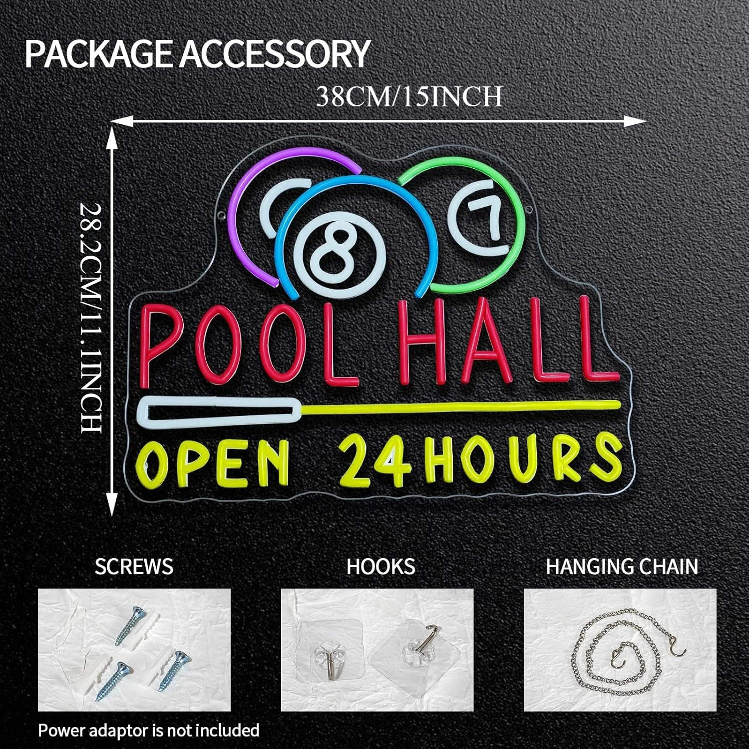 Pool Hall Open 24 Hours Neon S - Decor Lighting Opening Hours ulasan dan harga