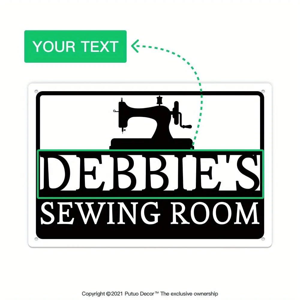 Custom Sewing Room Metal Sign 12x8in, Personalized Name, Retro Sewing Machine Design Aluminum Wall Decor