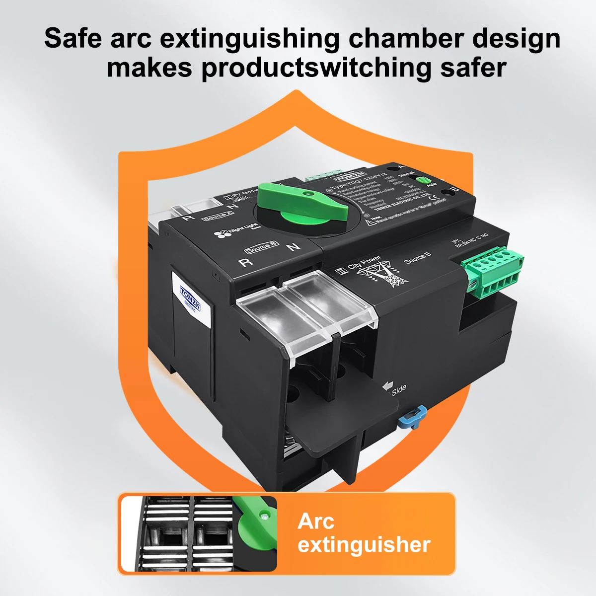 TOMZN 220V 230V Din Rail ATS for PV Dual Power Automatic Transfer Electrical Selector Switch Uninterrupted 2P 63A 100A 125A TOQ7