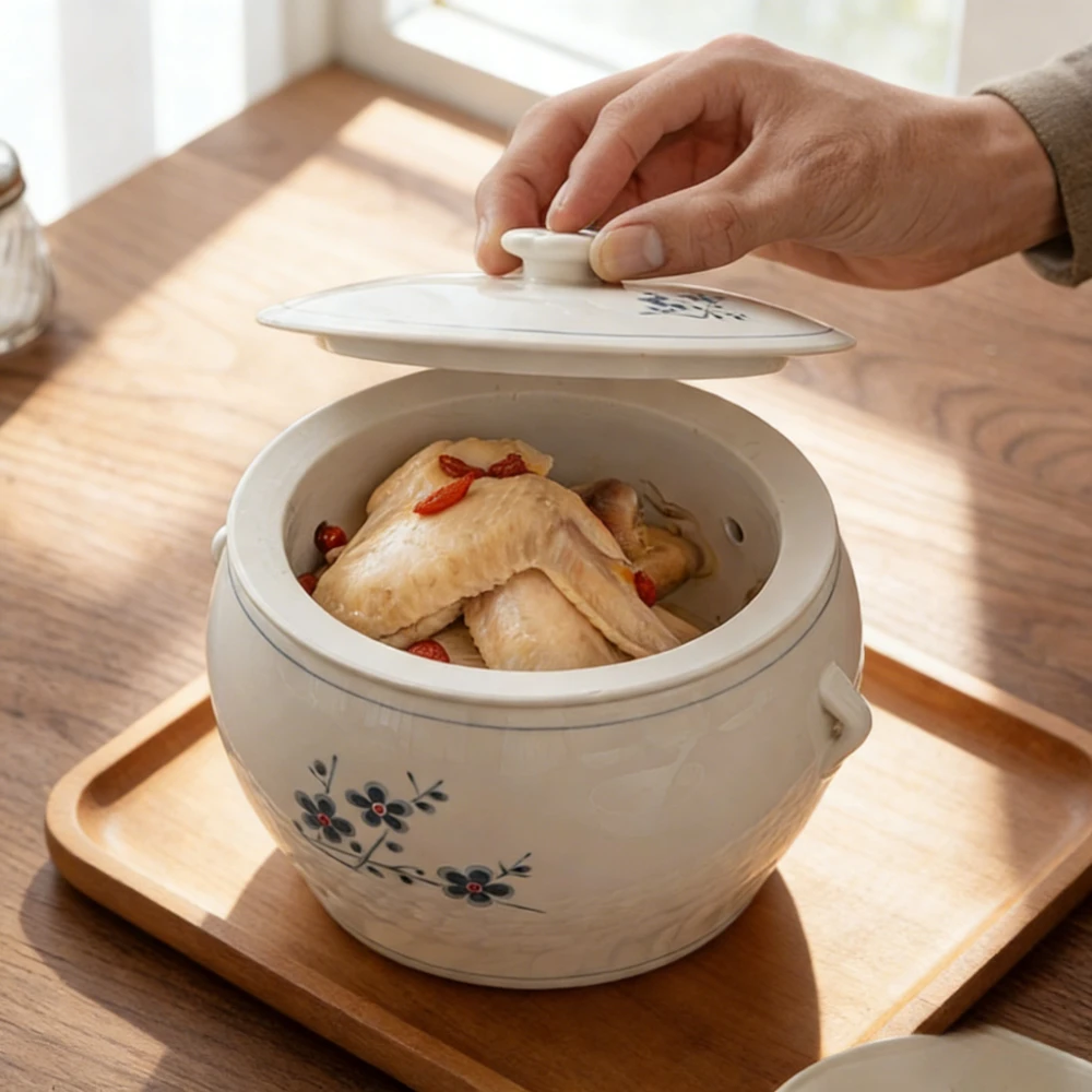 

Керамическая кастрюля для супа с отверстиями для слива, водонепроницаемая, для тушения, с внутренней чашей, маленькая чаша для супа без фильтрации