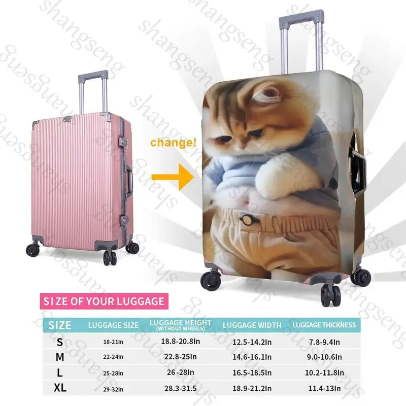 حقيبة سفر واقية مطبوعة على شكل حيوان مضحك لطيف على شكل قطة، غطاء حقيبة، حماية مرنة، غطاء أمتعة قابل للغسل، 18-32 بوصة #4