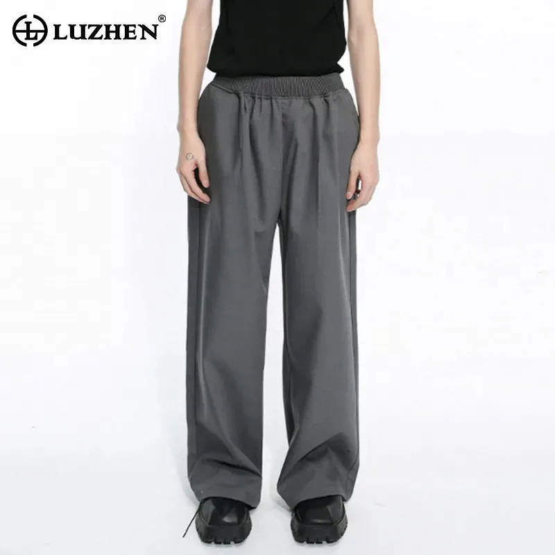 LUZHEN 2024 Men Suit Pants New Korean Solid Color Elastic Waist Wide Leg Pants Fashion Casual Male Trousers Versatile LZ7661