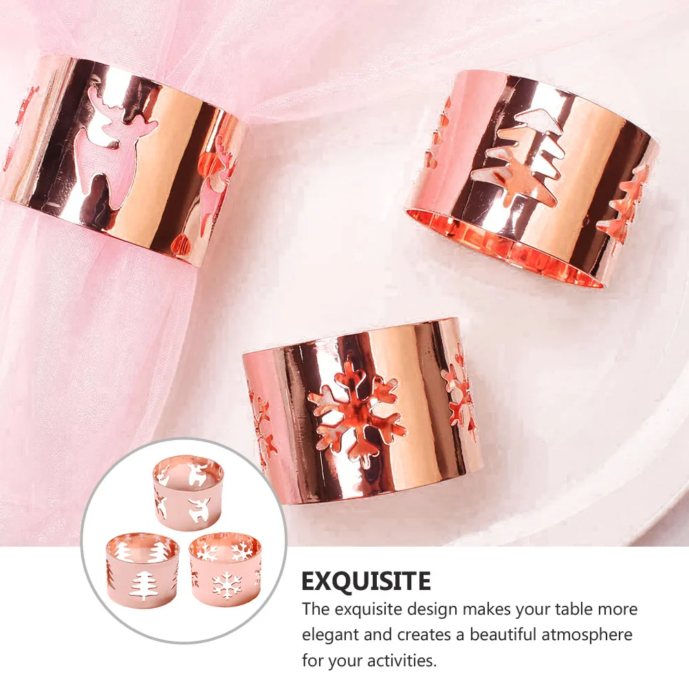 

3 Pcs Napkin Buckle Father's Day Rings Alloy Decorate Festive Xmas Holder Beautiful Rose Gold