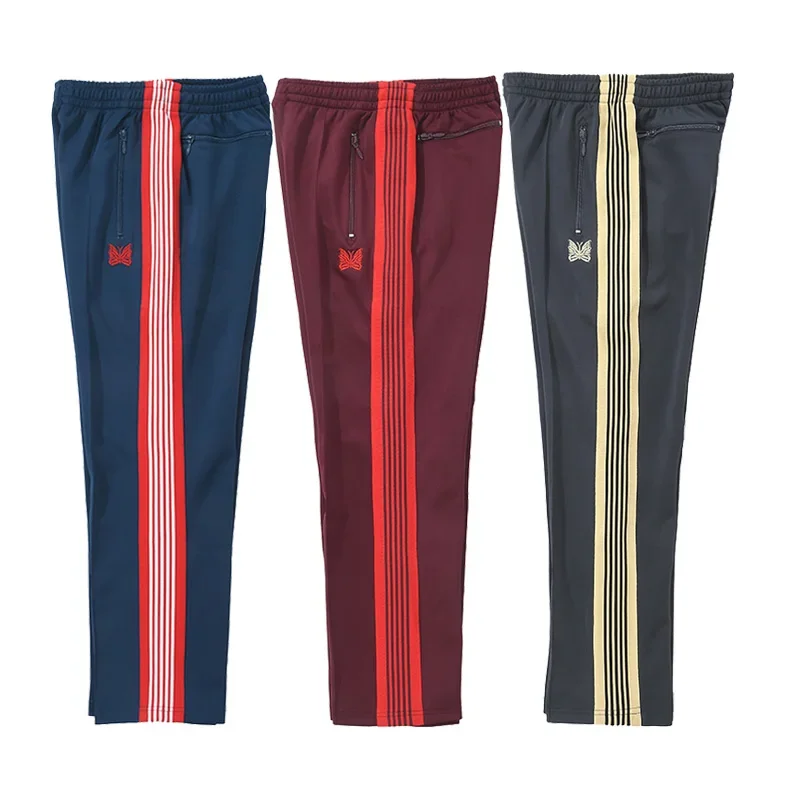 Harajuku Men Clothing Red Ribbon Striped Butterfly Embroidery Sweatpants High Quality Jogger Drawstring Casual Pants T