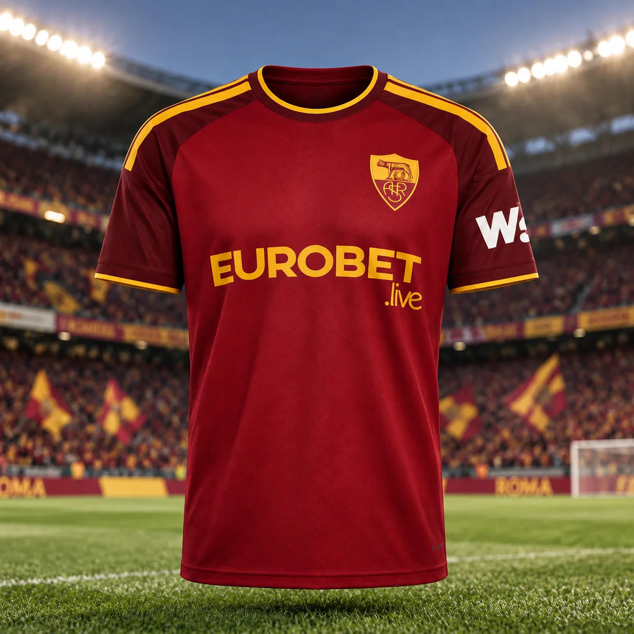 2026/27 AS Roma Home Soccer Jersey, Men Red Gold Short Sleeve Football Shirt, Quick Dry Breathable Match Training Fan Supporter