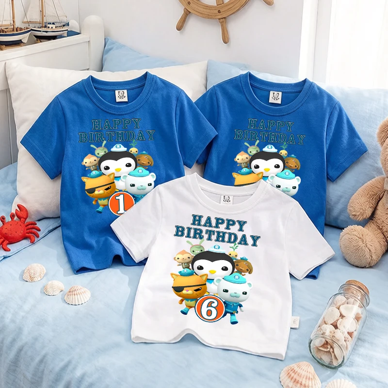 

Octonauts T-shirt Kids Cute Anime Birthday Number 1-9 Years Old Print Boys Girl Cotton Tees Streetwear Child Summer Clothes Tops