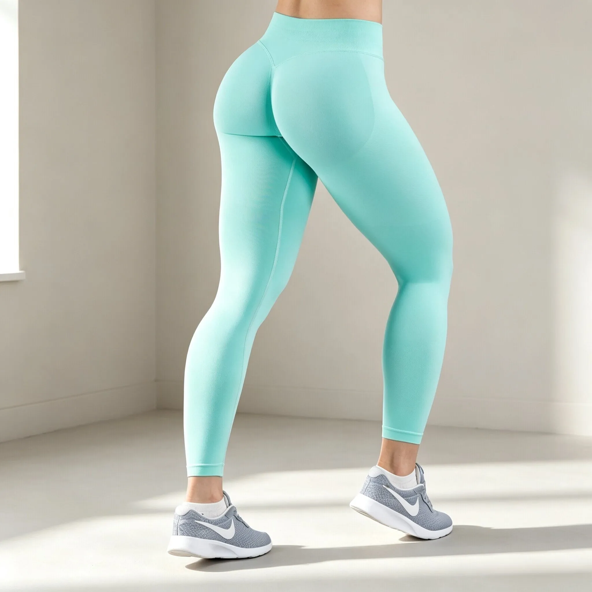 Dneyf DFY Damen High-Waist Einfarbige Po-Formende Yoga-Leggings, Hochelastische Schnelltrocknende Enge Fitness-Workout-Sporthose – Detail 22