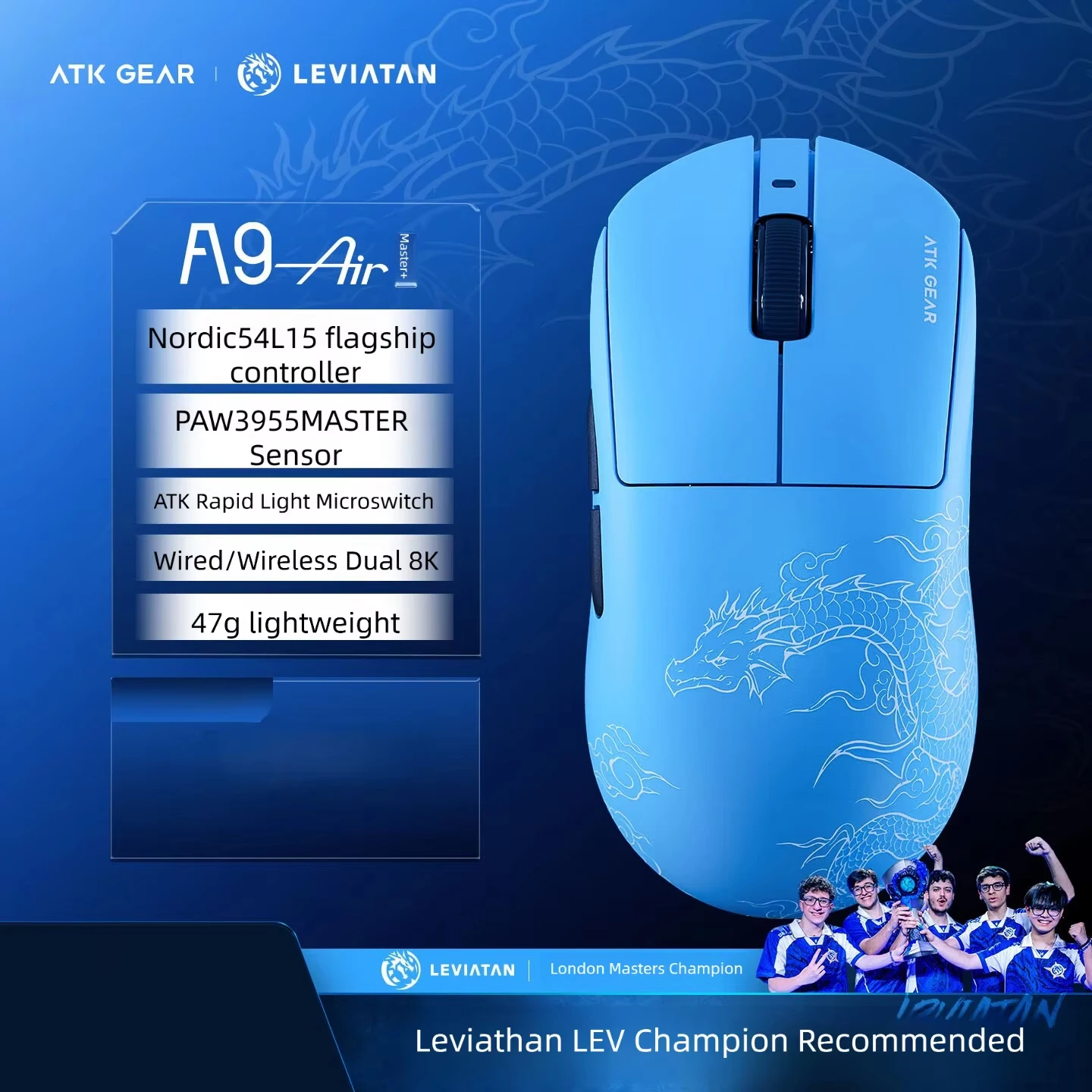 ATK DragonFly A9 Air Ultimate Wireless Gaming Mouse PAW3950 Ultra 42000DPI 750IPS 8KHz RGB Ergonomic Design for Windows MacOs