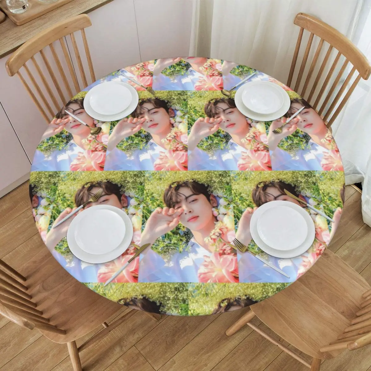 Cha EunWoo Kpop Astro Waterproof Round Tablecloth Oilproof Table Cloth for Kitchen Events Dining Table Cover