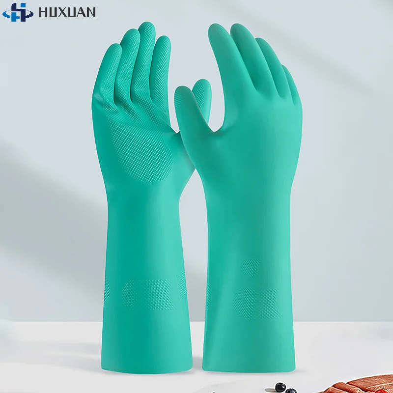 1Pair Reusable Work Gloves Made of Premium Nitrile Household Cleaning Tools Chemical Acid Resistant Waterproof Long Glove
