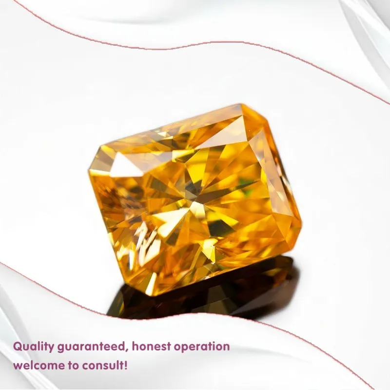 

J-Moissanite Stone Golden Yellow Color Radiant Cut Charms Gemstone DIY Advanced Jewelry Making Materials with Certificate