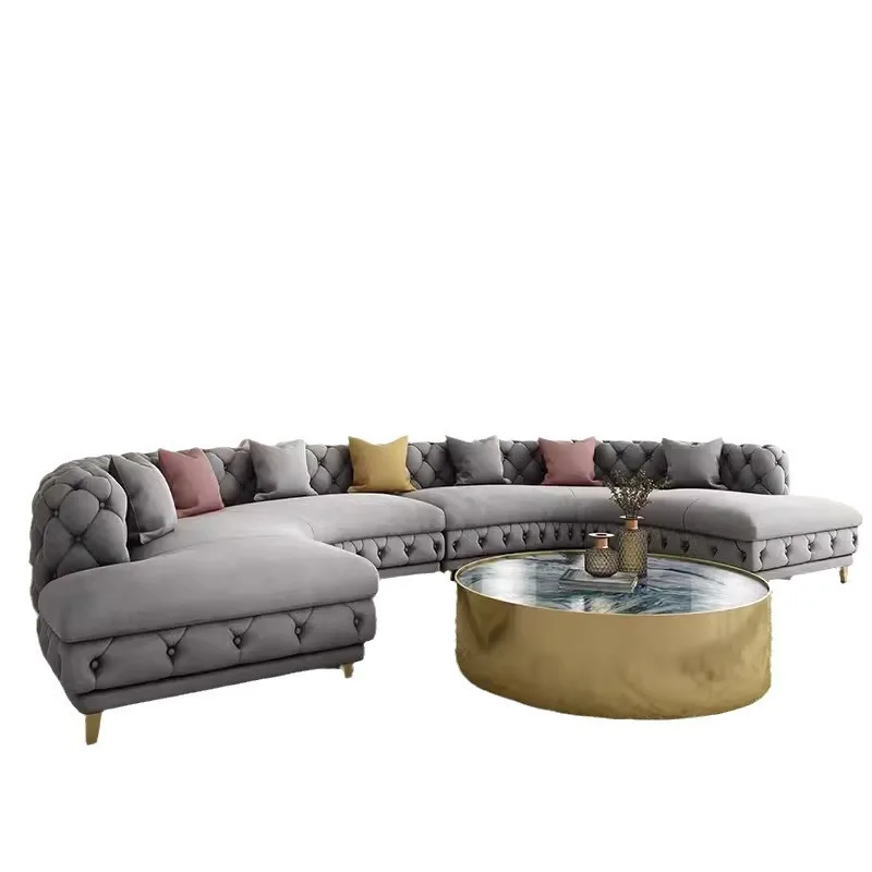 Hong Kong-style creative light luxury pull-up buckle flannel matte post-modern Italian villa club model room leather art sofa