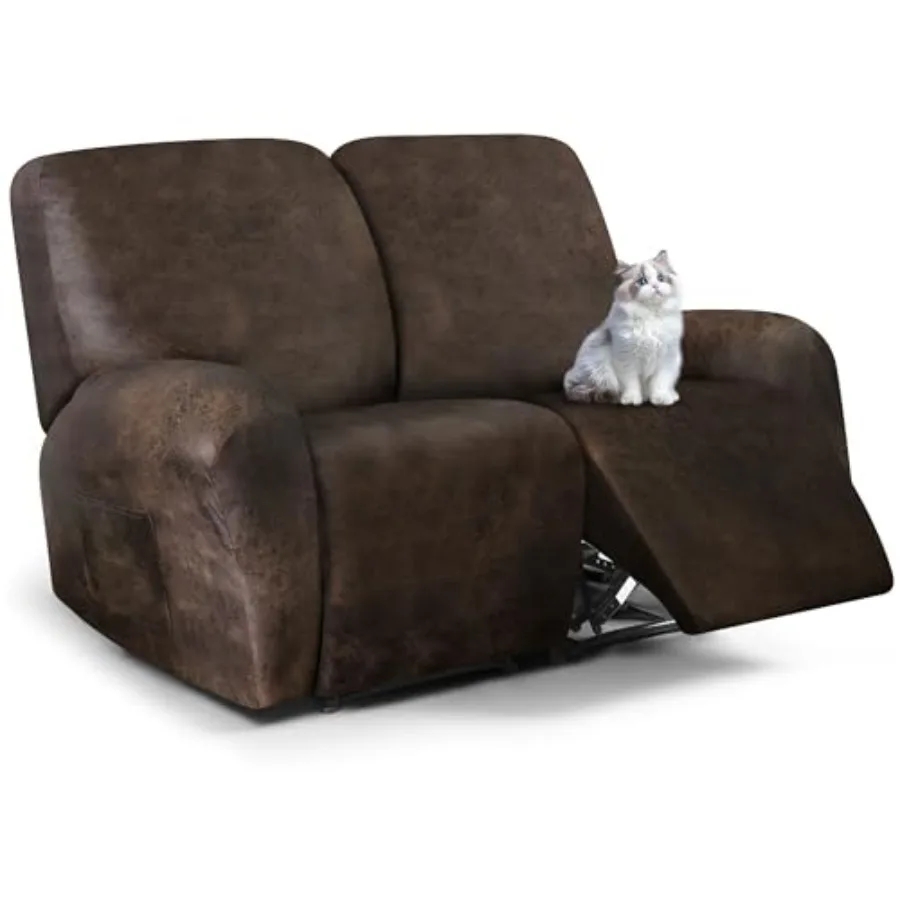 

Leather Look Loveseat Recliner Cover, 6-Pieces Stretch Dual Recliner Sofa Covers, Soft Reclining Couch Slipcover, Washable Furn
