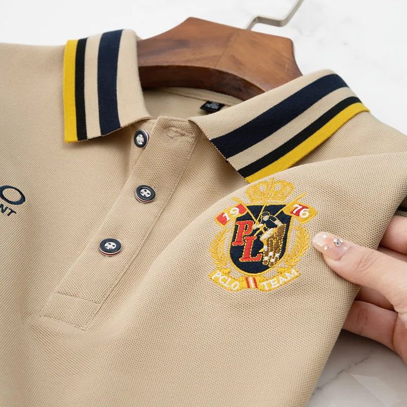2025Advanced Polo Shirt Men's Short Sleeved T-shirt Casual Solid Color Sports Cool Breathable High-end Top Men's T-shirt