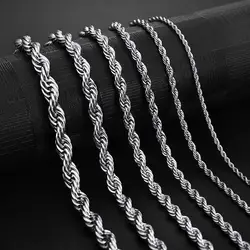 2-6MM Stainless Steel Necklace For Women Men Never Fade Waterproof Twisted Rope Chain Fashion Jewelry 16-30 inches