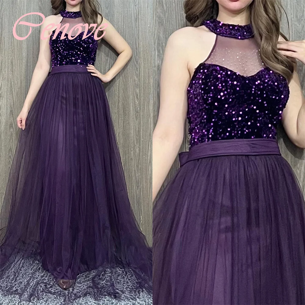 Cenove 2024 Arab Dubai Halter Neckline Prom Dress Floor-Length With  SLeeveless Evening Fashion Elegant Party Dress For Women