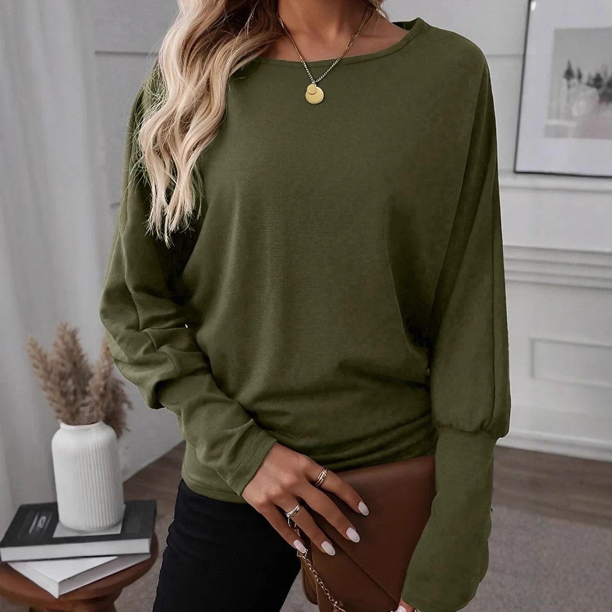 

Женская толстовка с круглым вырезом и длинным рукавом в стиле Y2K, однотонная, элегантная, повседневная, приталенная, для работы, 2026