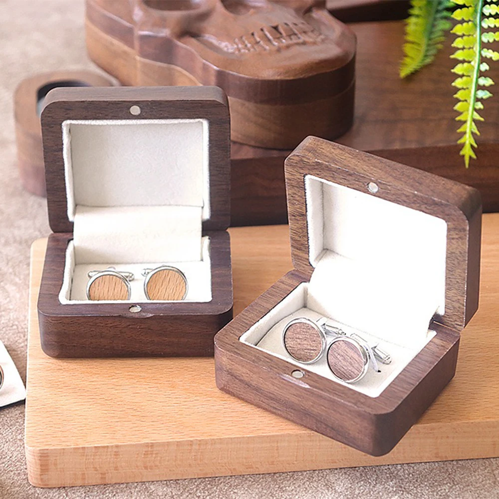 Solid Wood Cufflink Packaging Gift Box Suit Man French Button Stud Storage Box Accessory Shop Retro Flip Cover Display Tool