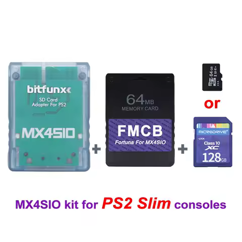 MX4SIO SIO2SD SD Card Adapter for Playstation 2 PS2 + Fortuna FMCB card for PS2 Slim Consoles + Game Card