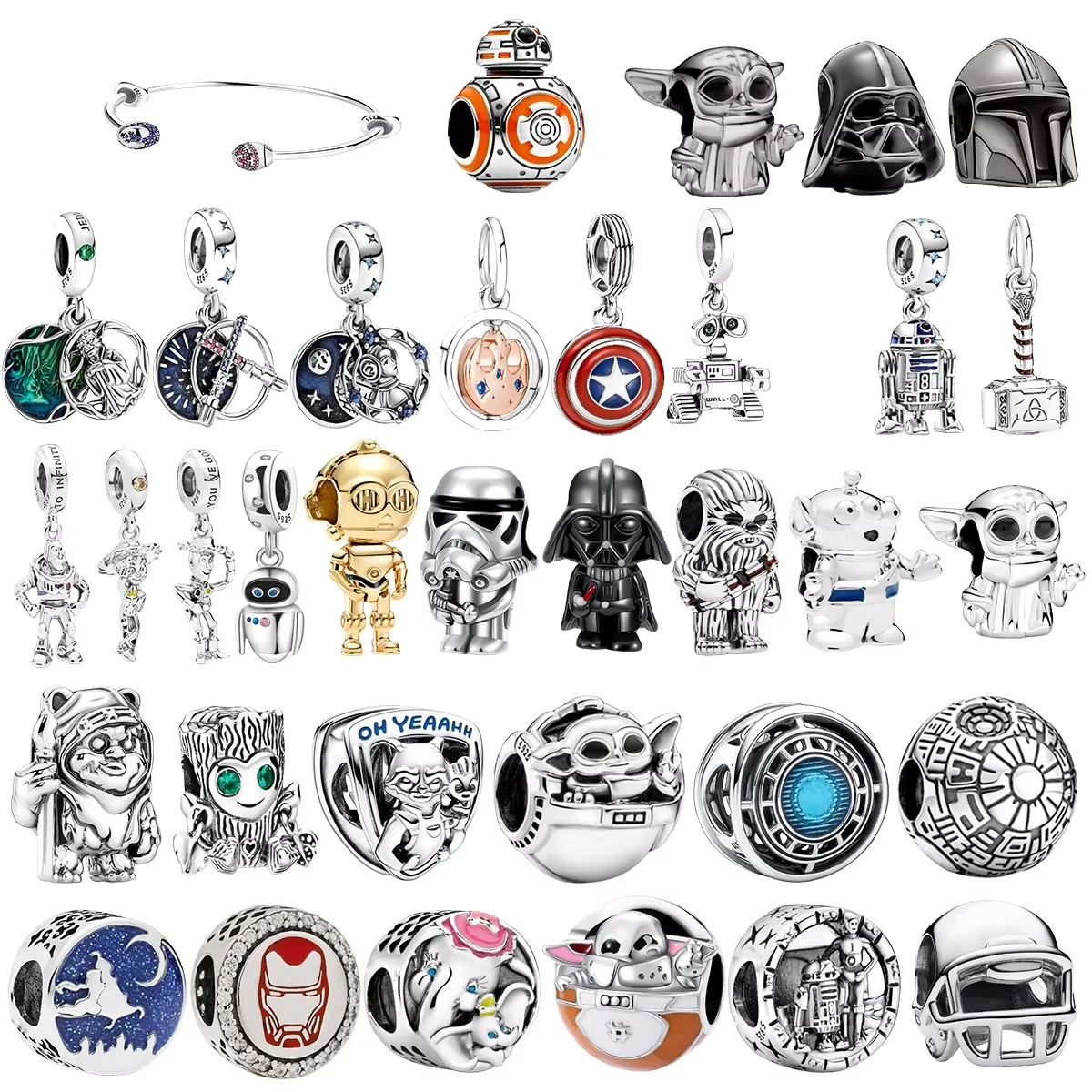 

MINISO Disney New 925 Silver Robot Warrior Shield Li Character Bead Jewelry Original Bracelet DIY Pendant Women's Jewelry
