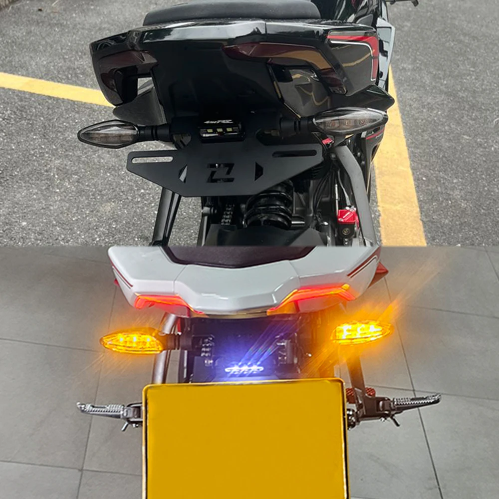 New Motorcycle Folding Rear Short Tail Stock Tailstock License Plate Holder Bracket With Turn Signal Light FOR KOVE 450RR 450 RR image 2