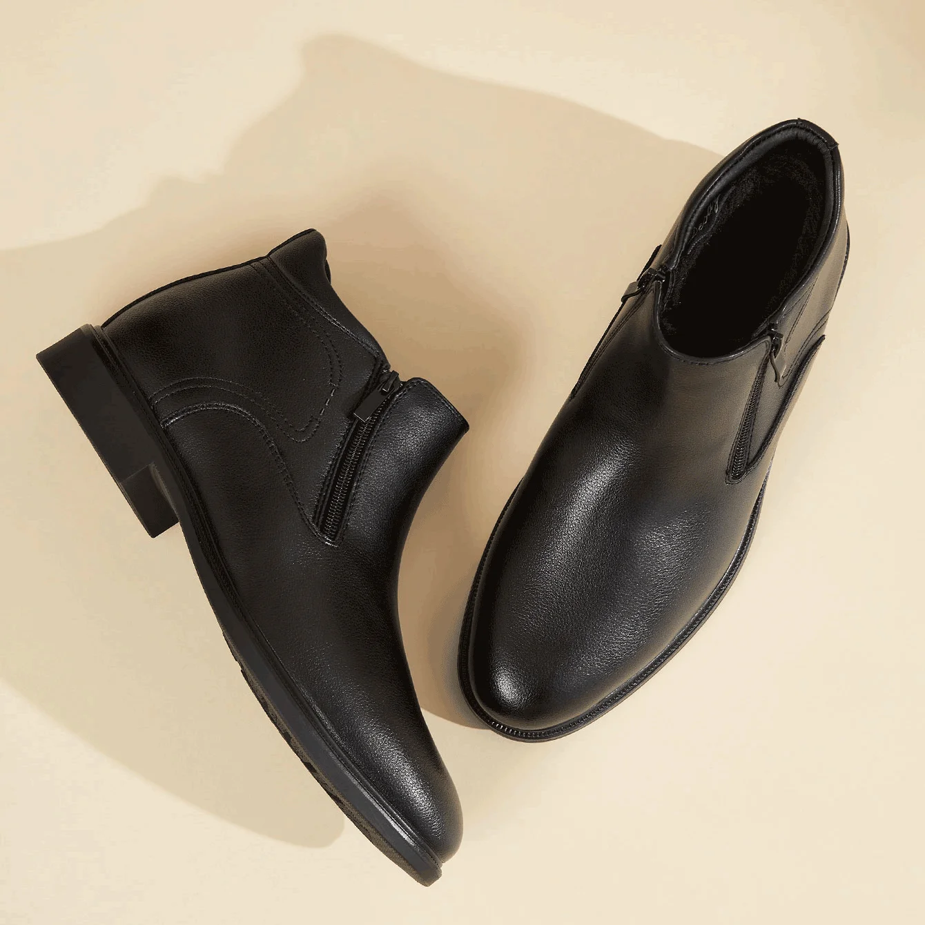 Desai Herrenstiefel mit breitem Schaft und seitlichem Reißverschluss, Kunstlederimitat, knöchelhohe Stiefel, formelle Business-Schuhe, bequem für Herbst und Winter – Detail 6