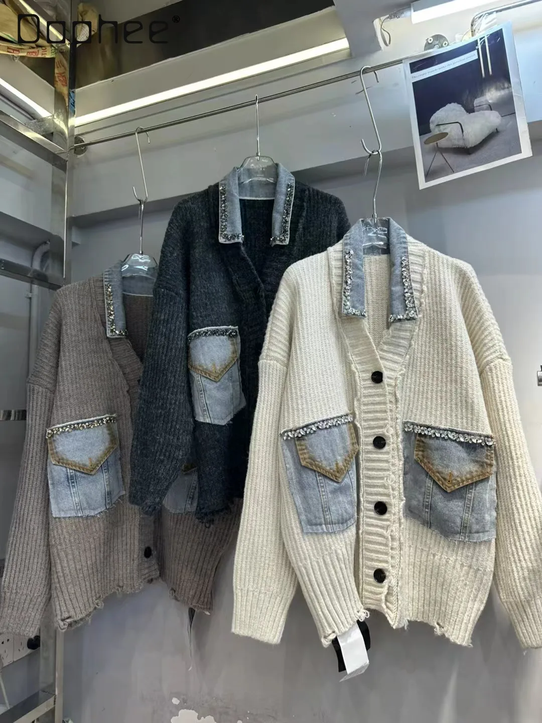 

Vintage Mid-Length Fashion Distressed Jacket for Women 2024 Autumn Winter New Loose Casual Cardigan with Design Sense Cardigan