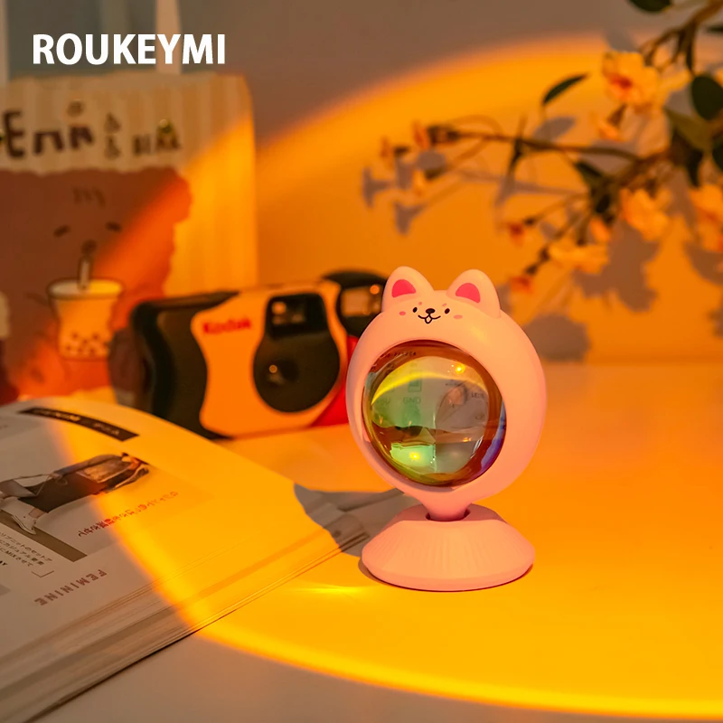 ROUKEYMI Mini Sunset Projection Atmosphere LED USB Table Light Room Decoration Portable Ins Interior Lighting Bedside Dawn Light