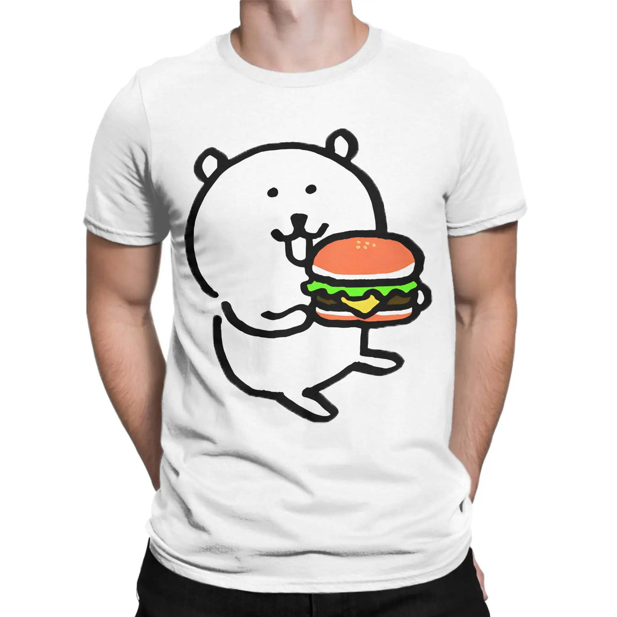 Joke Bear Holding Burger T Shirt  Hipster T Shirts Short Sleeve Vintage Tops Summer 100% Cotton O Neck 4XL 5XL 6XL Clothes
