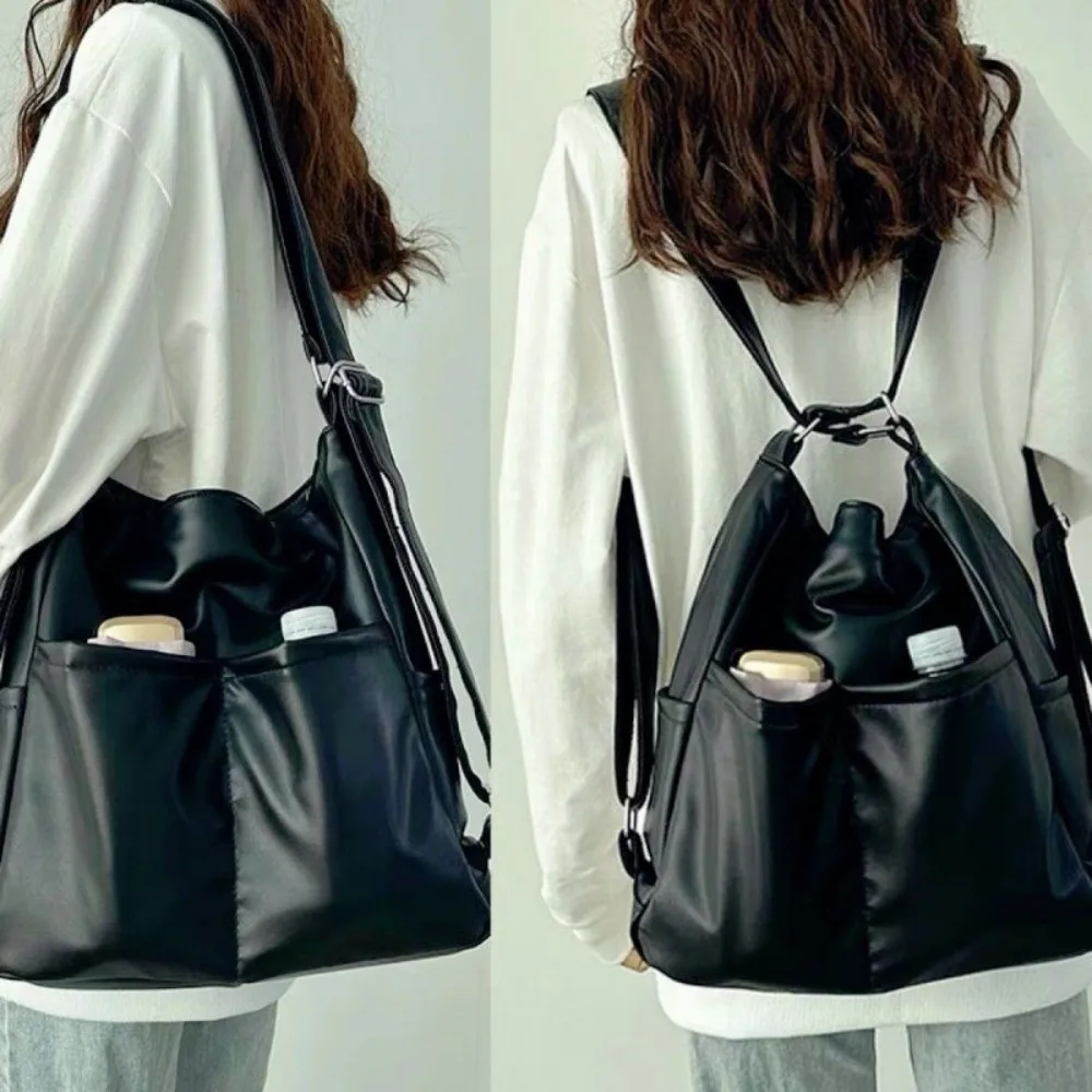 Portable Large Capacity Retro Commuting Backpack Fashion Solid Color Travel Shoulder Bag Casual Handbag Crossbody Bag Student