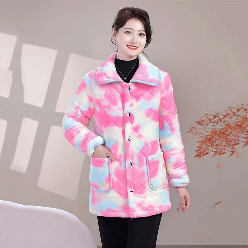 Thick Add Velvet Fashion New Women's Winter Jacket Large Size Home Clothes Cold Protection Warm Cotton Clothes Coat Overcoat
