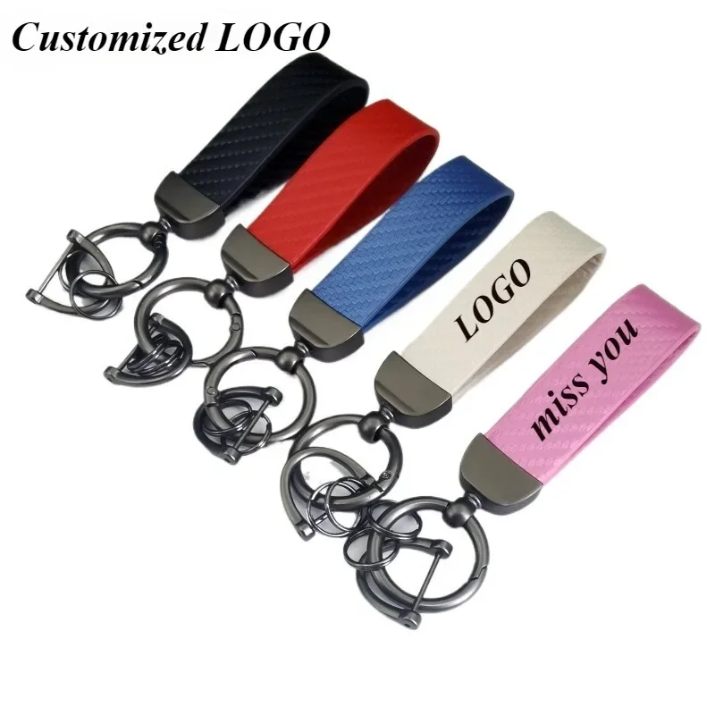 

Custom Logo Carbon Fiber Texture High-end Leather Car Keychain Chain Personalized Keyring Laser Engrave Key Ring Gift Wholesale