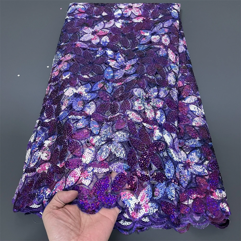

Latest African Lace Fabric 2025 High Quality,Fabrics By The Meters,Sequin,Tulle,Wedding Dresses,Embroidery,Mesh,Cloth,5 Yards