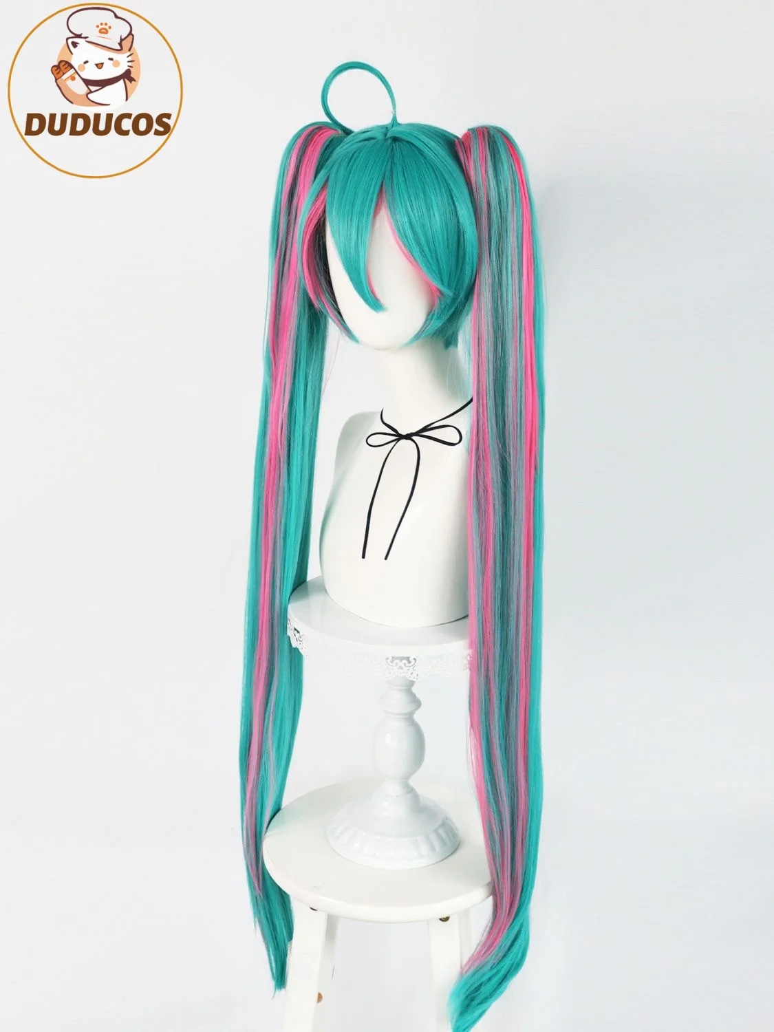 38인치 스트레이트 더블 포니테일 가발 합성 머리 슈퍼 롱 그린 믹스 핑크 코스프레 가발 할로윈 카니발