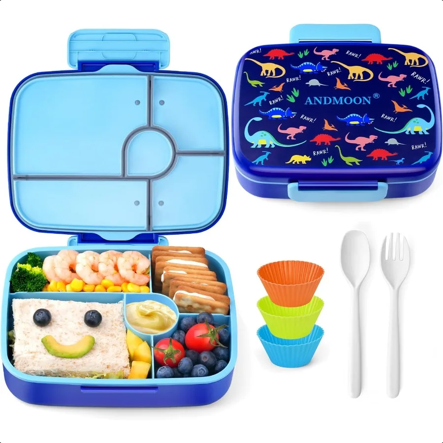 

Бенто-бокс для ланча Герметичный ланч-бокс Bento с 5 отделениями Контейнеры для ланча с 3 силиконовыми чашками для выпечки Микроволновая печь Di