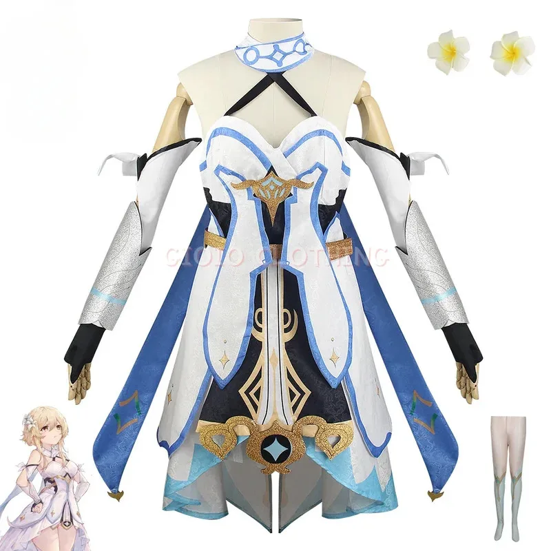 

Genshin Impact Lumine Cosplay Costume Adult Carnival Uniform Wig Anime Halloween Party Costumes Masquerade Women Game