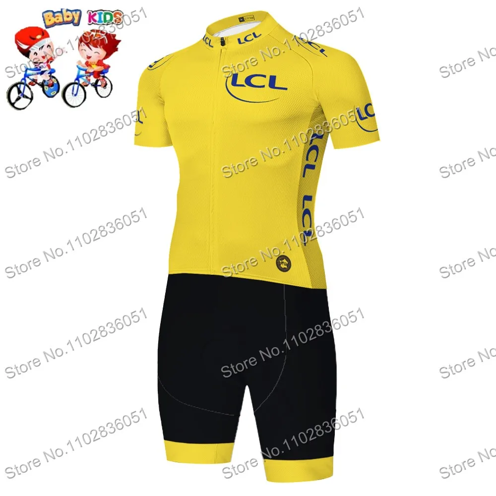 Kids France Tour Cycling Jersey 2024 Set Boy Yellow Short Sleeve Cycling Clothing Children Road Bike Shirts Suit Bicycle Shorts