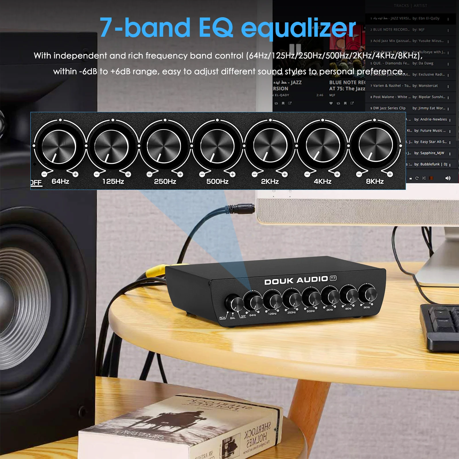 Douk Audio T7 7-Band-Equalizer symmetrischer XLR/RCA-Vorverstärker für Heim verstärker – Detail 4