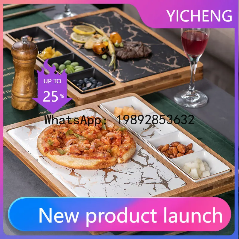 

WD restaurant pizza snack plate square ceramic plate creative gold pattern western food plate grid