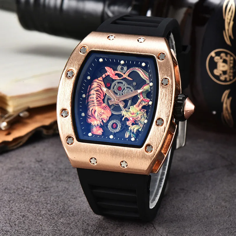 New Wine Barrel Super luminous hollow Richard Watch High Quality Silicone Chronograph Dragon and Tiger Watch