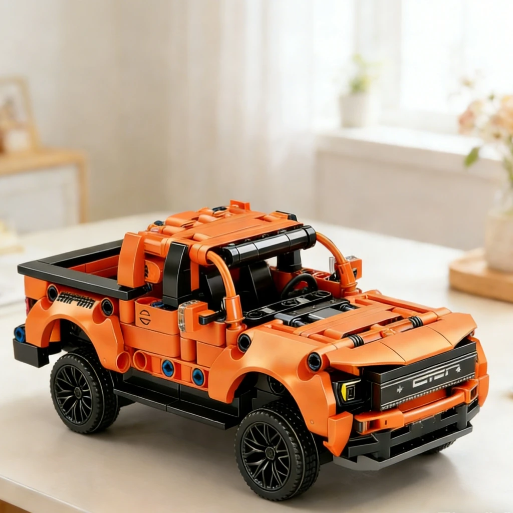 Technic Orange Pickup Truck Building Blocks, Rugged Off-Road Style, DIY Bricks Kit for Collectors - view 3