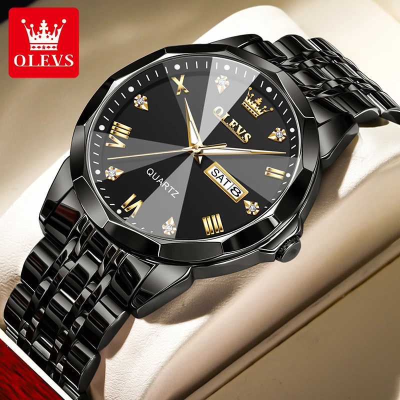 

OLEVS 2024 New Fashion Black All Steel Watches Brand Classic Men Watch Luminous Waterproof Weekly Calendar Display Reloj Hombre