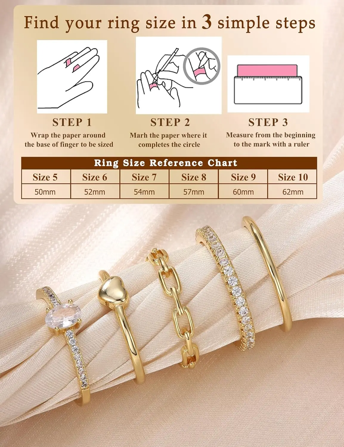 5 قطعة 14K مطلية بالذهب خواتم للنساء غير تشويه داينتي مكعب زركونيا التراص خواتم مقاوم للماء الحد الأدنى رقيقة حلقة حجم 5-10