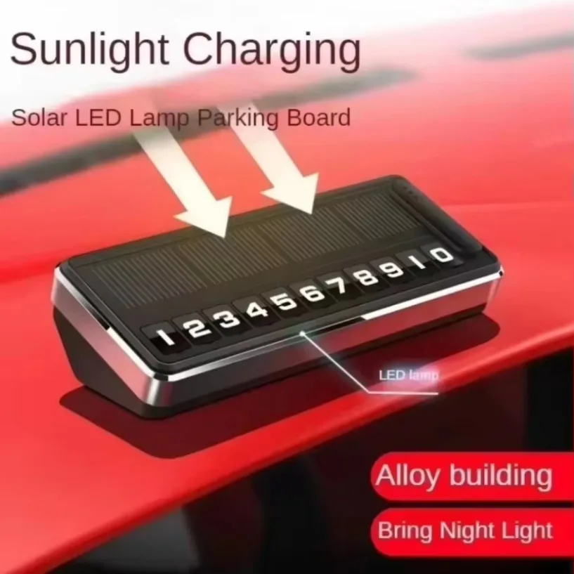 Car Solar Energy Aluminum Alloy Temporary Number Plate General Motors Temporary Parking Sign LED Light Car Interior Accessories image 3